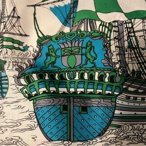 Vintage Nautical Themed Scarf with Green and Blue Accents
